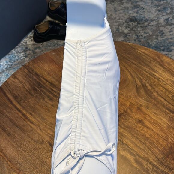 WHITE ONE SHOULDER DOUBLE STRAP ONE PIECE SWIMSUIT - Picture 7 of 8